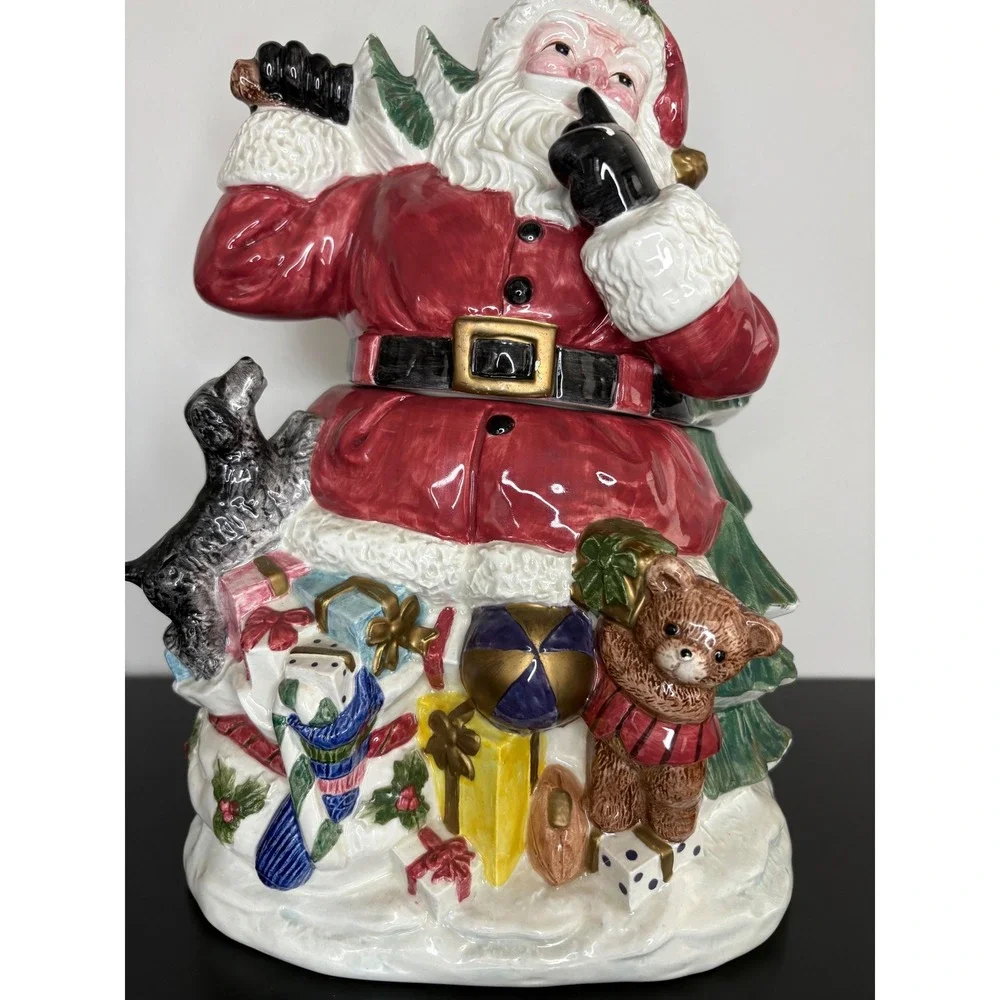 Fitz and Floyd 1996 Santa Cookie Jar‎ Teddy Bear Dog Christmas Tree Gifts